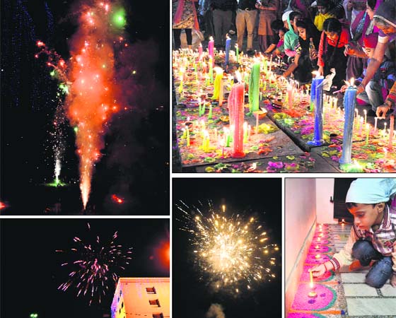 Fireworks, candles and earthen lamps sparkled in Ludhiana on Diwali