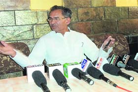 Ishwar Singh addresses a press conference in Kaithal on Tuesday