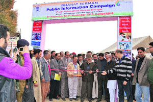 Minister for Rural Development and Panchayati Raj, Ali Mohammad Sagar inaugurates a public information campaign in Ganderbal on Tuesday.