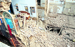 The portion of the building which collapsed at Gali Sita Ram in Katra Alhuwalia, Amritsar, early Wednesday morning