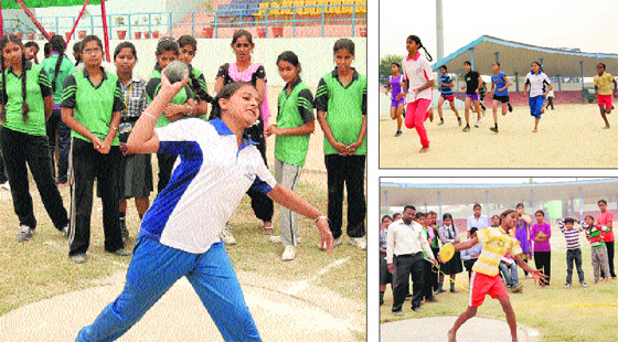 Candidates participate in the trials for the Punjab State Rural Games in Bathinda on Wednesday. 