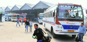 Private buses parked at the bus stand in Phase VIII of Mohali.