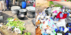Garbage lies strewn at the Community Centre in Sector 23, Chandigarh, on Wednesday. 