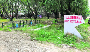 A view of the proposed site for a parking lot outside boys hostel No. 6 at Panjab University in Chandigarh on Wednesday