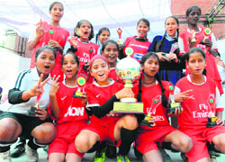 The winning team in a jubilant mood at Saupins School, Sector 32, in Chandigarh on Wednesday.