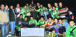 The Wills Youth team that won the 2nd Jaideep Bhandari Memorial Football Tournament in Dehradun on Wednesday. A Tribune photograph