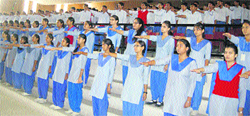 Students of Agrasen Public School take a pledge for eradicating the social evil of female foeiticide in Kurukshetra on Wednesday. Photo: DR Vij