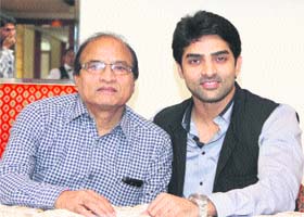 Actor Adhvik Mahajan (right) along with his father in Jalandhar on Wednesday