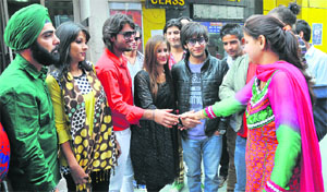 The team of Yeh Meri Kahani Hai - Damini interacts with movie viewers in Jammu on Wednesday. 