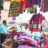 Woollen garments being sold at a shop in Ludhiana. 