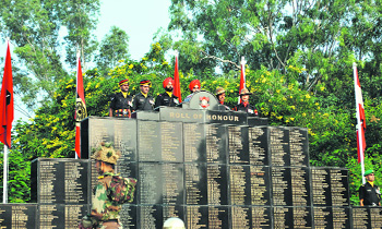 Troops pay homage at the Veer Smriti war memorial in Chandi Mandir. 