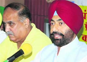 PPCC spokesman Sukhpal Khaira at a press conference in Jalandhar on Wednesday