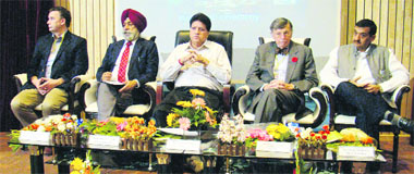Scientists from Canadian universities along with BFUHS Vice-chancellor SS Gill (second from left), vice-chairman of Punjab State Planning Board Rajinder Bhandari (centre) and Faridkot MLA Deep Malhotra (extreme right) in Faridkot on Thursday.