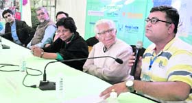 Literati take part in a panel discussion on the inauguration of Chandigarh Literature Festival2013 in Chandigarh on Thursday