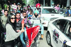 Get set go: VJ Bani flags off a road show to promote the PEC Fest in Chandigarh on Thursday