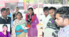Relatives of the woman, Jiya (inset), at the GMSH, Sector 16, Chandigarh, on Thursday