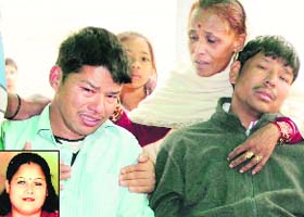 Kin of Sita Devi (inset), who died in a hit-and-run case, mourn her death at the GMSH, Sector 16, Chandigarh, on Thursday