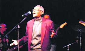 A member of the vintage rock-n-roll band from Shillong gives a presentation during the writers festival in Mussoorie on Thursday.