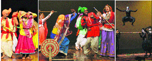 Participants present Rasiya, a Haryanavi folk dance, during the 36th Inter-Zonal Youth Festival organised by the Department of Youth and Cultural Affairs at Kurukshetra University. 
