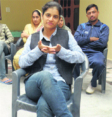 Shalini Agnihotri at Dhadhal village in Una district on Thursday. 
