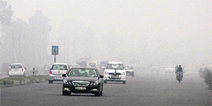 A view of mist on the Jalandhar-Amritsar highway on Thursday morning