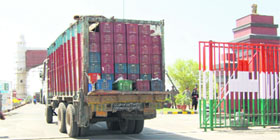 A truck carrying goods at the Attari ICP.