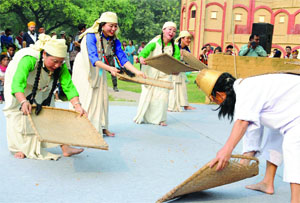 Artistes from North-East perform Lepcha dance at a function at Indira Gandhi National Centre for the Arts in New Delhi on Friday