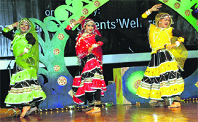 Girls present a dance performance in a zonal youth festival on the MDU campus in Rohtak on Friday.