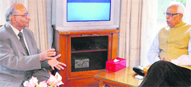 Vice Chancellor of Shri Mata Vaishno Devi University Sudhir K Jain with Governor NN Vohra at Raj Bhawan in Jammu on Friday.