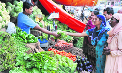 A vendor sells vegetables in Jammu. Tribune photo