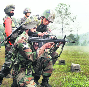 Indian and Chinese troops during a joint military exercise in Chinas Sichuanan province.