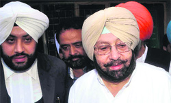 Senior Congress leader Capt Amarinder Singh outside the court in Mohali on Friday. 
