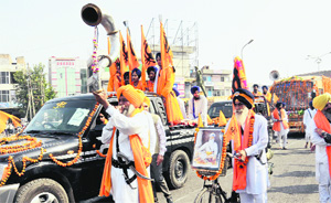 The Gurmat Chetna March passes through the city on its way from Talwandi Sabo to Amritsar on Saturday. The march is being held to mark the martyrdom day of Baba Deep Singh.