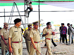 Director General of Police SN Vashisht reviews security arrangements at Gohana on Saturday