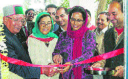 Brij Behari Lal Butail, Speaker of the HP Assembly, inaugurates the Mahila Mandal Bhavan in Palampur on Friday