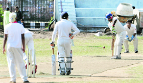 Players in action during the 2nd Shaheed DySP Manjeet Singh Twenty20 Cricket Tournament in Jammu on Saturday.