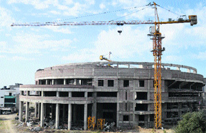 A view of the incomplete Indoor Stadium on Pakhowal Road in Ludhiana. 