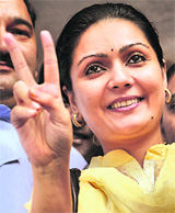 Princess Siddhi Kumari after filing her nomination papers as a BJP candidate in Bikaner on Saturday. 