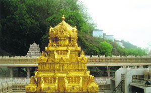 The Kanaka Durga temple is located in the heart of Vijayawada