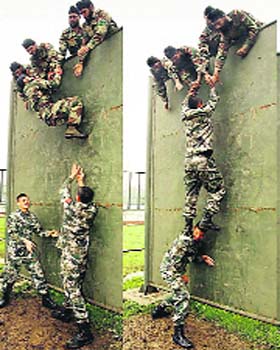 Indian and Chinese troops at the joint military exercise at Chengdu, China, on Saturday