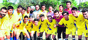 The football team of the SGGS-26 in a jubilant mood after winning the Institutional League Football Championship at Football Stadium, Sector 17, Chandigarh