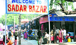 Shopkeepers display their goods in the corridors of Sadar Bazaar at Sector 19, Chandigarh