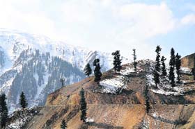 The Pir Panjal range in Shopian district covered with snow on Sunday