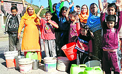 Villagers protest against shortage of water in Rajouri on Sunday