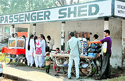 A bus stop that has been encroached upon by vendors on BC road in Jammu on Sunday