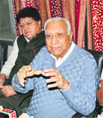 BJP leader Balramji Das Tandon speaks to the media in Amritsar on Sunday. 