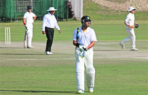 Yuvraj Singh walks back to the pavillion on Day 4 of the Punjab-Mumbai Ranji tie at Cricket Stadium, Sector 16, on Sunday. 