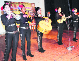 The all-woman Mariachi band Flor Toloache from New York performs for students of the Khalsa College for Women at Art Gallery in Amritsar on Monday.