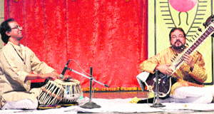 Sitar maestro Kushal Das and tabla exponent Durjay Bhaumik regale the audience at Spring Dale Senior School in Amritsar on Monday.