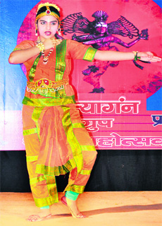 A girl performs a classical dance at the Nrityangan group dance programme in Haridwar on Monday. 